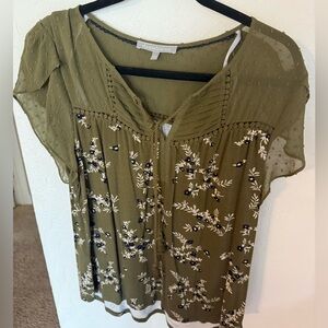 Daniel Rainn floral and forest green Blouse with Embroidered Details
